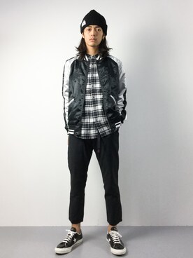「ノーカラーシャツ」｜「アイテム（ナイロンジャケット）」を使った、ryuto irieさん（メンズ・176cm）の秋コーディネート