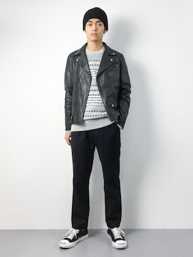 「JOURNAL STANDARD relume（ジャーナルスタンダード　レリューム）のアイテム（ライダースジャケット）」を使った、ryuto irieさん（メンズ・176cm）の秋コーディネート