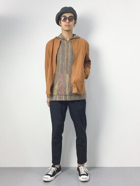 「RACAL（ラカル）のアイテム（ハンチング/ベレー帽）」を使った、ryuto irieさん（メンズ・176cm）の秋コーディネート