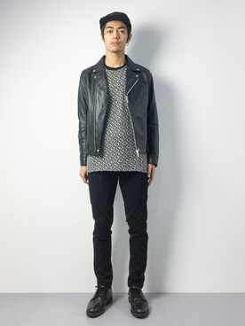 「stussy」｜「アイテム（ライダースジャケット）」を使った、ryuto irieさん（メンズ・176cm）の秋コーディネート