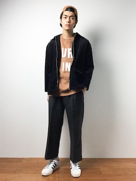 「HVC（エイチブイシー）のアイテム（スウェット）」を使った、ryuto irieさん（メンズ・176cm）の秋コーディネート