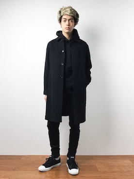 「stussy」｜「アイテム（ステンカラーコート）」を使った、ryuto irieさん（メンズ・176cm）の秋コーディネート