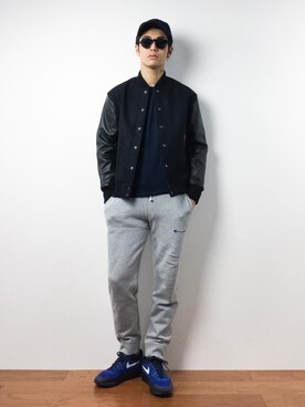 「green label relaxing（グリーンレーベルリラクシング）のアイテム（スタジャン）」を使った、ryuto irieさん（メンズ・176cm）の冬コーディネート