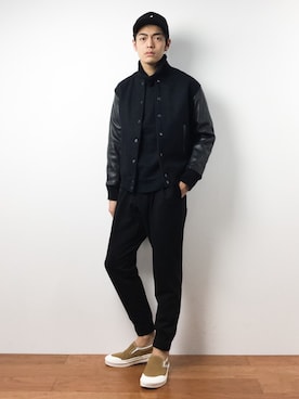 「green label relaxing（グリーンレーベルリラクシング）のアイテム（スタジャン）」を使った、ryuto irieさん（メンズ・176cm）の冬コーディネート