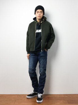 「417 EDIFICE（フォーワンセブンエディフィス）のアイテム（ミリタリージャケット）」を使った、ryuto irieさん（メンズ・176cm）の冬コーディネート