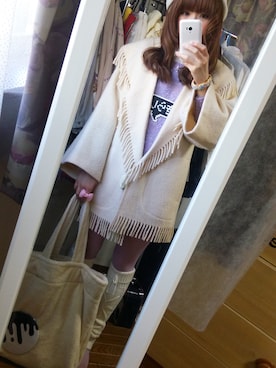 「缶バッジ」｜「アイテム（その他アウター）」を使った、＠おりささん（レディース・165cm）の冬コーディネート