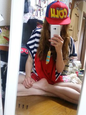 「アイテム（デニムパンツ、レッド系）」を使った、＠おりささん（レディース・165cm）の夏コーディネート