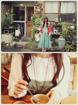 「w closet」｜「アイテム（ポンチョ）」を使った、ちま。さん（レディース・146cm）の春コーディネート