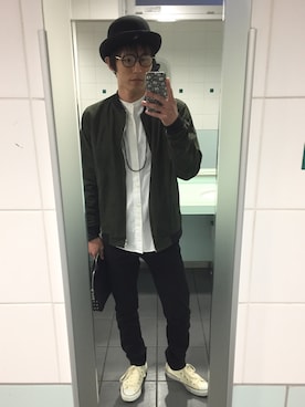 「no brand（ノーブランド）のアイテム（ハット、ブラック系）」を使った、tAku  吉岡さん（メンズ・175cm）の冬コーディネート