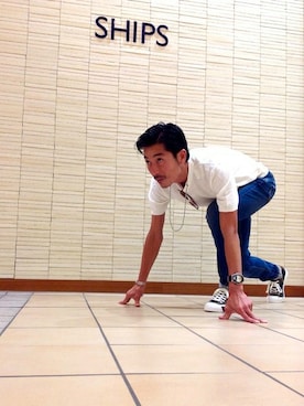 「アイテム（アクセサリー、ブルー系）」を使った、井上さん（メンズ・173cm）の夏コーディネート