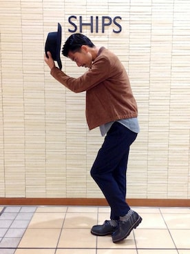 「アイテム（ハット、ブルー系）」を使った、井上さん（メンズ・173cm）の夏コーディネート