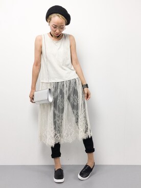 「アイテム（キャミソール、ベージュ系）」を使った、COLLENTE(yuco)さん（レディース・168cm）の夏コーディネート