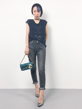 「VIA BUS STOP（ヴィアバスストップ）のアイテム（バッグ）」を使った、COLLENTE(yuco)さん（レディース・168cm）の夏コーディネート