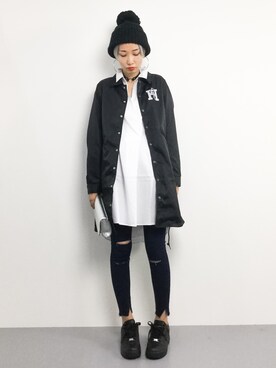 「HYSTERIC GLAMOUR（ヒステリックグラマー）のアイテム（ステンカラーコート）」を使った、COLLENTE(yuco)さん（レディース・168cm）の秋コーディネート