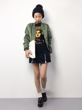 「Right-on（ライトオン）のアイテム（MA-1）」を使った、COLLENTE(yuco)さん（レディース・168cm）の秋コーディネート