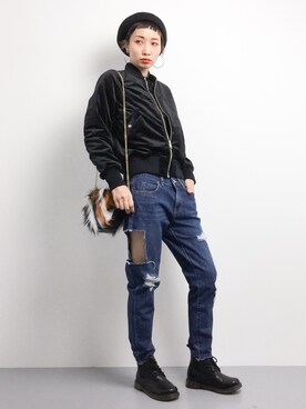 「ラフスタイル」｜「アイテム（MA-1）」を使った、COLLENTE(yuco)さん（レディース・168cm）の秋コーディネート