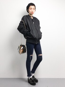 「ラフスタイル」｜「アイテム（MA-1）」を使った、COLLENTE(yuco)さん（レディース・168cm）の秋コーディネート
