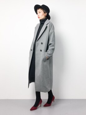 「EGOIST（エゴイスト）のアイテム（チェスターコート）」を使った、COLLENTE(yuco)さん（レディース・168cm）の冬コーディネート