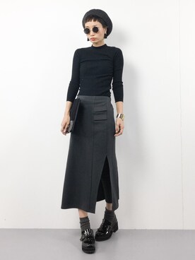 「BLISS POINT（ブリスポイント）のアイテム（クラッチバッグ）」を使った、COLLENTE(yuco)さん（レディース・168cm）の冬コーディネート