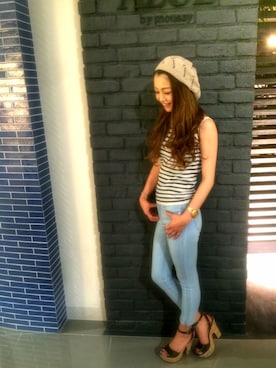 「アイテム（ハンチング/ベレー帽、ベージュ系）」を使った、ohno honokaさん（レディース・162cm）の夏コーディネート