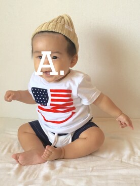 「ニコちゃん」｜「アイテム（ニットキャップ/ビーニー）」を使った、A.asperaさん（キッズ・80cm）の秋コーディネート