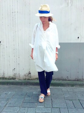 「スキッパーシャツ」｜「アイテム（シャツワンピース）」を使った、mayonseさん（レディース・161cm）の夏コーディネート