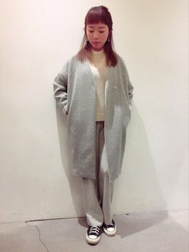 「コーディガン」｜「アイテム（ステンカラーコート）」を使った、mayonseさん（レディース・161cm）の冬コーディネート