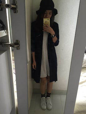 「INITIALS（イニシャルズ）のアイテム（シャツワンピース）」を使った、ChaumingHoさん（レディース・158cm）の秋コーディネート