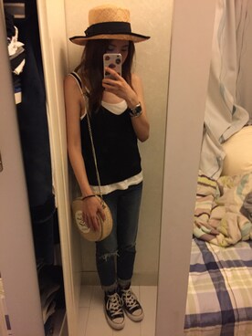 「INITIALS（イニシャルズ）のアイテム」を使った、ChaumingHoさん（レディース・158cm）の夏コーディネート