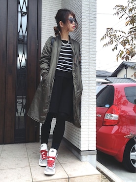 「UNIQLO（ユニクロ）のWOMEN ポンチミディスカート（スカート）」を使った、masa-miさん（レディース・153cm）の冬コーディネート