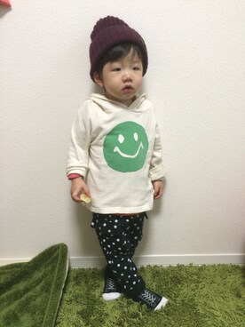「BOBSON（ボブソン）のアイテム（トップス）」を使った、IROHAさん（キッズ・80cm）の冬コーディネート
