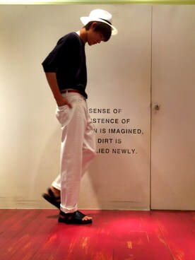 「lot holon（ロットホロン）のアイテム（デニムパンツ）」を使った、daichi satohさん（メンズ・181cm）の春コーディネート