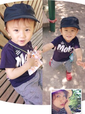 「PETIT BATEAU（プチバトー）のアイテム（キャップ）」を使った、si-chanさん（キッズ・100cm）の春コーディネート