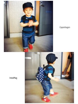 「PETIT BATEAU（プチバトー）のアイテム（キャップ）」を使った、si-chanさん（キッズ・100cm）の春コーディネート