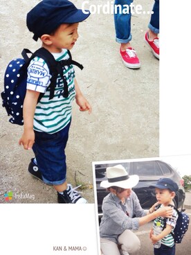 「PETIT BATEAU（プチバトー）のアイテム（キャップ）」を使った、si-chanさん（キッズ・100cm）の春コーディネート