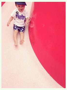 「PETIT BATEAU（プチバトー）のアイテム（キャップ）」を使った、si-chanさん（キッズ・90cm）の夏コーディネート
