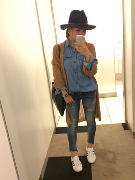 「Ungrid（アングリッド）のフレイドヘムストスリ（デニムパンツ）」を使った、ayuさん（レディース・158cm）の秋コーディネート