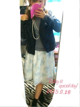 「NICE CLAUP（ナイスクラップ）のアイテム（ライダースジャケット）」を使った、mii☺︎さん（レディース・153cm）の秋コーディネート