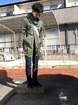 「rovtski（ロフトスキー）のアイテム（モッズコート）」を使った、あがしさん（メンズ・168cm）の秋コーディネート