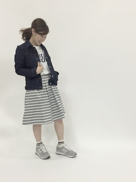 「ボーダースカート」｜「アイテム（その他アウター）」を使った、Kさん（レディース・150cm）の春コーディネート