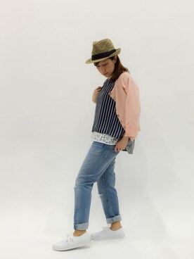 「AULI（アウリィ）のアイテム（帽子）」を使った、Kさん（レディース・150cm）の夏コーディネート