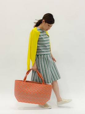 「アイテム（トートバッグ、オレンジ系）」を使った、Kさん（レディース・150cm）の夏コーディネート