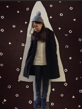 「DISCOAT（ディスコート）のアイテム（ニットキャップ/ビーニー）」を使った、moeさん（レディース・153cm）の冬コーディネート