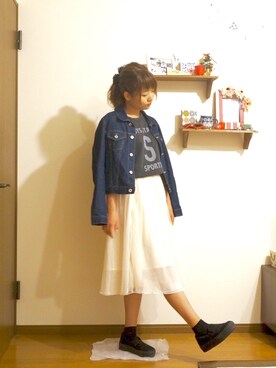 「くつした」｜「アイテム（デニムジャケット）」を使った、hutaba*さん（レディース・160cm）の秋コーディネート