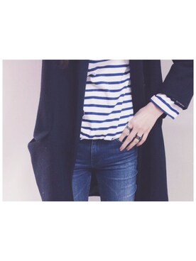 「SAINT JAMES（セントジェームス）のMINQUIRES10（Tシャツ/カットソー、ブルー系）」を使った、chrさん（レディース・163cm）の春コーディネート