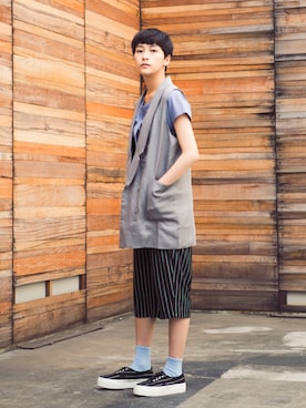 「アイテム（オールインワン・サロペット）」を使った、E-WEARさん（レディース・172cm）の春コーディネート