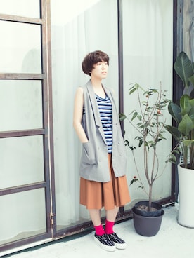 「アイテム（ピーコート）」を使った、E-WEARさん（レディース・162cm）の春コーディネート