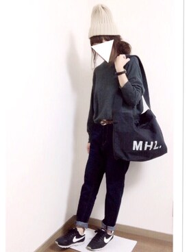 「BEAUTY&YOUTH UNITED ARROWS（ビューティーアンドユースユナイテッドアローズ）の【WEB限定】by ※∵デニムテーパード9分丈パンツ　◆（デニムパンツ）」を使った、i-waさん（レディース・151cm）の秋コーディネート