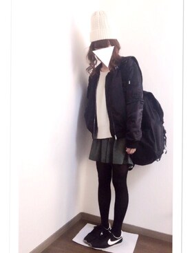 「キュロット」｜「アイテム（ブルゾン）」を使った、i-waさん（レディース・151cm）の冬コーディネート