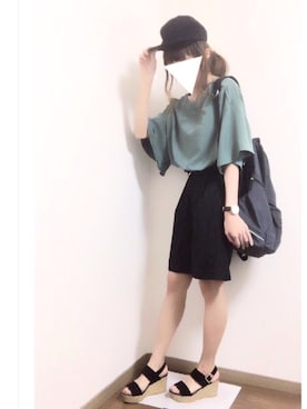 「7月WEAR夏のサンダル祭り」｜「アイテム（キャップ）」を使った、i-waさん（レディース・151cm）の夏コーディネート